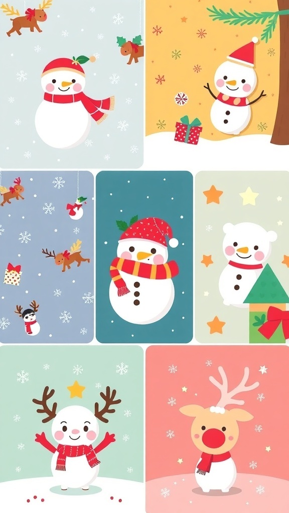 Aesthetic kawaii Christmas wallpapers with cute characters and festive designs.